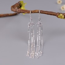 Simple Bamboo Leaf Long Tassel Earrings for Women Girls Cute 925 Silver Hanging  - £37.30 GBP