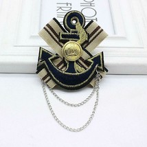 Unisex Black &amp; Badge NO6 Vintage Brooch Bowknot Plated Trendy Collar Ribbon Pin - £4.40 GBP