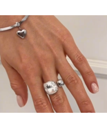 Silver ring with white crystal stone for women, one size adjustable 16-20 - $89.00