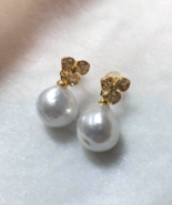 Handmade Sterling Silver stud Earrings with white south sea pearls X&#39;mas... - £143.35 GBP