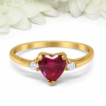 2.20Ct Heart Simulated Red Ruby Engagement Ring In 14K Yellow Gold Plated Silver - £93.47 GBP