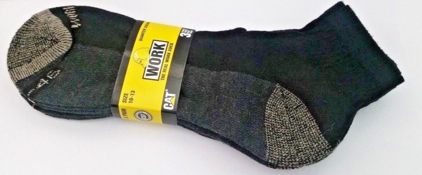 3 PAIRS CATERPILLAR CAT REAL WORK QUARTER SOCKS TRUCKER BUILDER FARM HIK... - $14.73