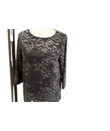 CHICO&#39;S LADYS BLOUSE SZ 1 MEDIUM BLACK ,GRAY SHIMMER 3/4 SLEEVE - $24.75