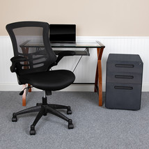 Glass Desk, Chair, Cabinet Set BLN-NAN28APX5-BK-GG - £393.24 GBP