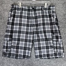 Burnside Cargo Shorts Mens 36 Grey Plaid Flat Front Hybrid 10.5&quot; Inseam Mid Rise - £11.62 GBP