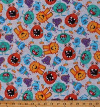 Flannel Silly Monsters Creatures Children Kids Gray Flannel by the Yard D277.16 - £8.07 GBP