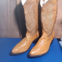 cowboy boots Mens Cowtown,tan ostrich, buttercup emb U sz:10.5 D item:p469 - $199.00