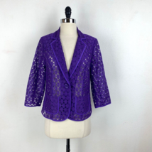Chico&#39;s Purple Lace Blazer Jacket Crop 3/4 Sleeve Single Button Pockets ... - £27.20 GBP