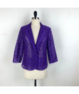 Chico&#39;s Purple Lace Blazer Jacket Crop 3/4 Sleeve Single Button Pockets ... - £27.26 GBP