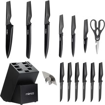 Kitchen Knife Set with Block and Sharpener 16 Pcs German Stainless Steel Knife B - £33.50 GBP