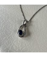 Blue Sapphire Diamond Pendant Necklace 18&quot; Sterling Silver Chain 925 Tea... - £29.30 GBP