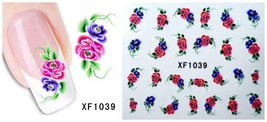 Nail Art Water Transfer Sticker Decal Stickers Pretty Flowers Pink Blue XF1039 - £2.30 GBP