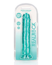 Shots RealRock Realistic Crystal Clear 10&quot; Straight Dildo - Turquoise - $40.59