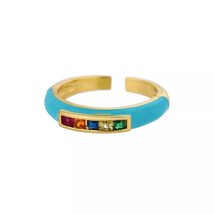 Rainbow Enamel Dripping Oil Zircon Ring For Women Adjustable Copper Gold... - £19.95 GBP