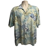 Tommy Bahama Mens Hawaiian Aloha Floral Blue Button Up Silk Shirt Large Pocket - £62.63 GBP