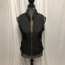 Active USA Quilted Vest Womens Small Black Brown Trim Gold Zipper Front Pockets - £14.13 GBP