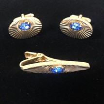 Circa 1950&#39;s - 1960&#39;s Anson Gold Tone USA Cufflinks Classy Look Blue Stone - $21.73