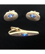 Circa 1950&#39;s - 1960&#39;s Anson Gold Tone USA Cufflinks Classy Look Blue Stone - £17.12 GBP