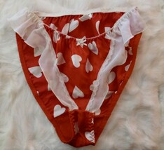 Vintage Rene Rofe White Hearts Sheer Lace Flutter Red Panties Size L/7 - $118.80
