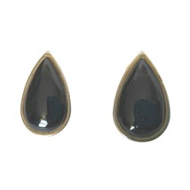 Vintage Pear Cut Black Onyx Stud Earrings Gold Tone Posts  - £32.17 GBP