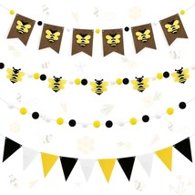 4 Sets Honey Bee Party Decorations Bee Felt Garlands Vintage Rustic Burlap Hangi - $28.99