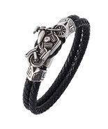 Leather Woven Bracelet Metal Motorcycle Punk Rock Jewelry - £16.55 GBP