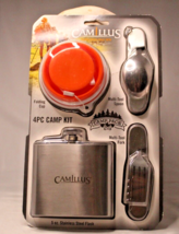 Camillus 4 Piece Camping Set Spoon Knife Stainless Steel Flask Folding Cup - £9.20 GBP