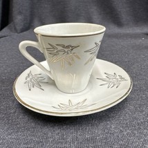 Vintage Porcelain Demitasse Cup And Saucer Set Marked White W/gold Design - £3.96 GBP