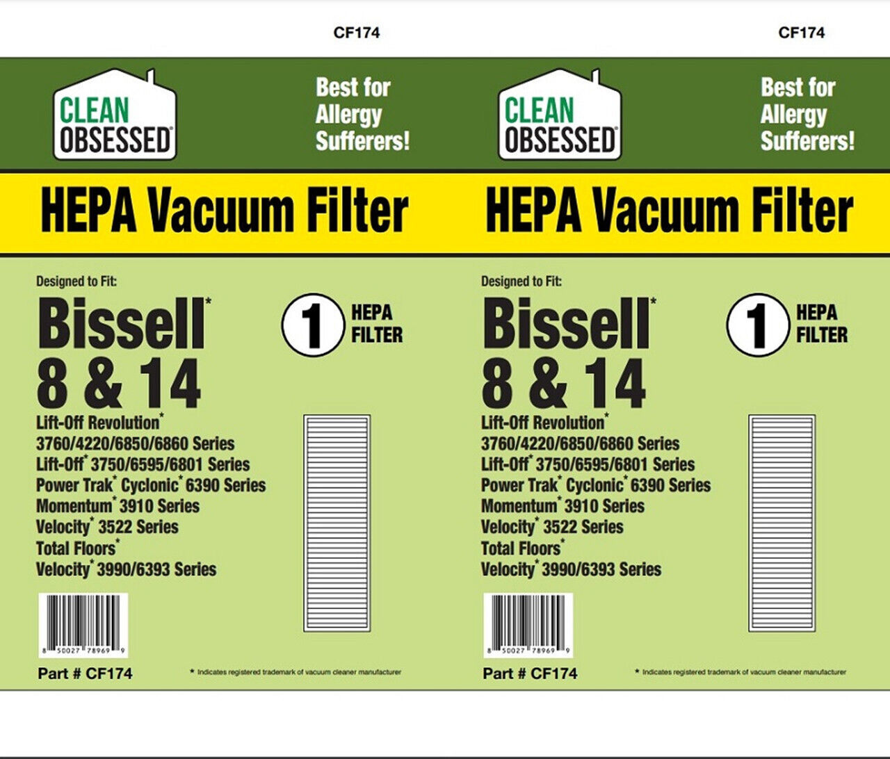 CF174 Bissell Style 8/14 HEPA Filter w/Charcoal,2/Pk - $17.95