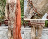 Pakistani Beige 3Pcs Fancy  Chiffon Dress with embroidery &amp; Squins work,L - $113.85