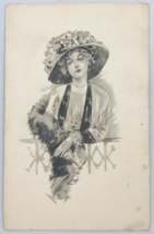 Antique 1910&#39;s Art Deco Pretty Girl w/Large Hat Postcard - £7.46 GBP
