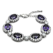 LO2359 - Rhodium Brass Bracelet with AAA Grade CZ  in Amethyst - $138.03 CAD