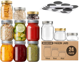 Mason Jars Variety 24 Pack - Assorted Size Glass Canning Jars with Airti... - $52.99