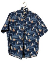 VTG Munsingwear Hawaiian Button Up Shirt Men&#39;s Large Tropical Blue Nautical - £15.68 GBP