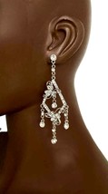 3.75" Long Clear Crystal Bridal Evening Wedding Party Dainty Chandelier Earrings - $16.15