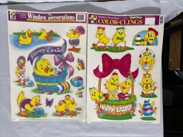 VTG Window Cling Sheets Happy Easter Decorations. Chicks Eggs Basket. USA. - £19.25 GBP