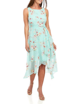 New Sandra Darren Blue Pink Floral Chiffon Belted Long Dress Size 12 - £32.06 GBP