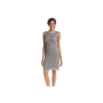 Connected Apparel Womens Sleeveless Sequin Lace Double Hem Dress Size 8, Taupe - £70.43 GBP