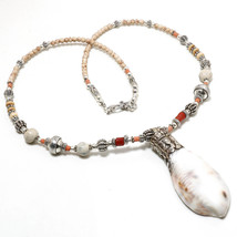 Cowrie Shell Red Coral White Beads Handmade Jewelry Necklace Nepali 18&quot; SA 544 - £14.27 GBP