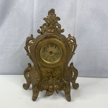Antique Early 1900&#39;s Brass Shelf Mantel Wind Up Clock with Cherubs 11&quot; WORKS - £193.29 GBP