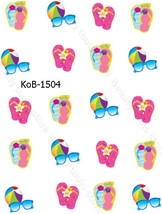 Nail Art Water Transfer Stickers Decals beach flip flops glasses ball KoB-1504 - £2.40 GBP