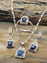 African Natural Blue Sapphire Jewelry Set Unheated and Untreated Blue Gemstone - £181.91 GBP