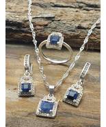 African Natural Blue Sapphire Jewelry Set Unheated and Untreated Blue Ge... - £180.99 GBP