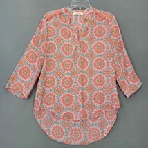 Wishful Park Shirt Womens M Orange Tangerine Floral Button Up V-Neck 3/4 Sleeve - £8.36 GBP