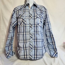 BKE Mens L Pearl Snap Button Up Long Sleeve Athletic Fit Plaid Western Blue - £9.91 GBP