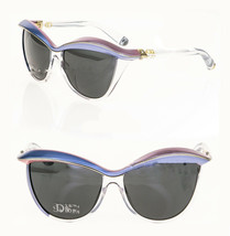 Christian Dior Demoiselle 1 Crystal Blue Pink Asymmetrical Brown Sunglasses - £332.37 GBP