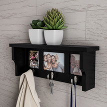 Wall Shelf and Picture Collage with Ledge and 3 Hanging Hooks Photo Frame - £35.16 GBP