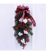  &quot; Christmas Wreath of Pine Cones Cotton Berries Decoration Home Decorat... - £56.67 GBP