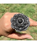 Ebony Wood Flower Carved Handmade Ring, 40 mm dia, US 9.25 Ring Size, D11 - £15.86 GBP