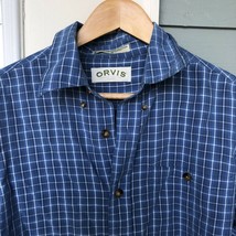 Orvis Men&#39;s Button Down Shirt Long Sleeve Blue Plaid Size Medium - $20.78